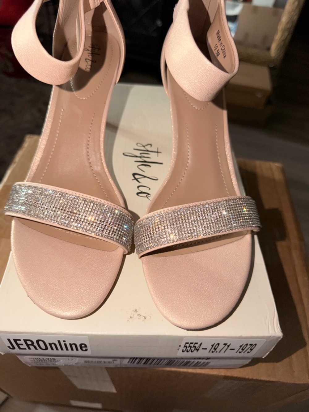 Style & Co. Blush Pink Rhinestone Ankle-Strap Heels